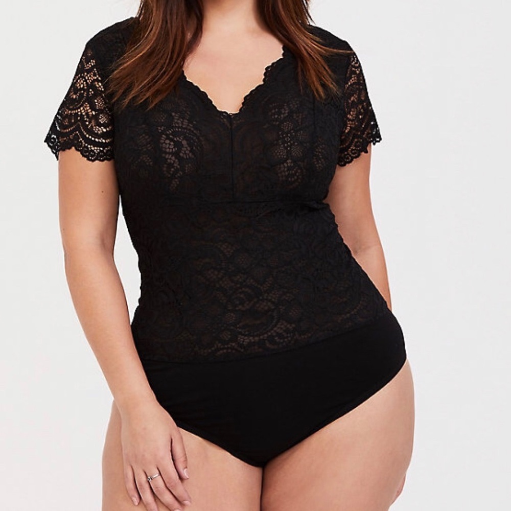 Torrid Black Lace V-neck Bodysuit, size 0/12. New!